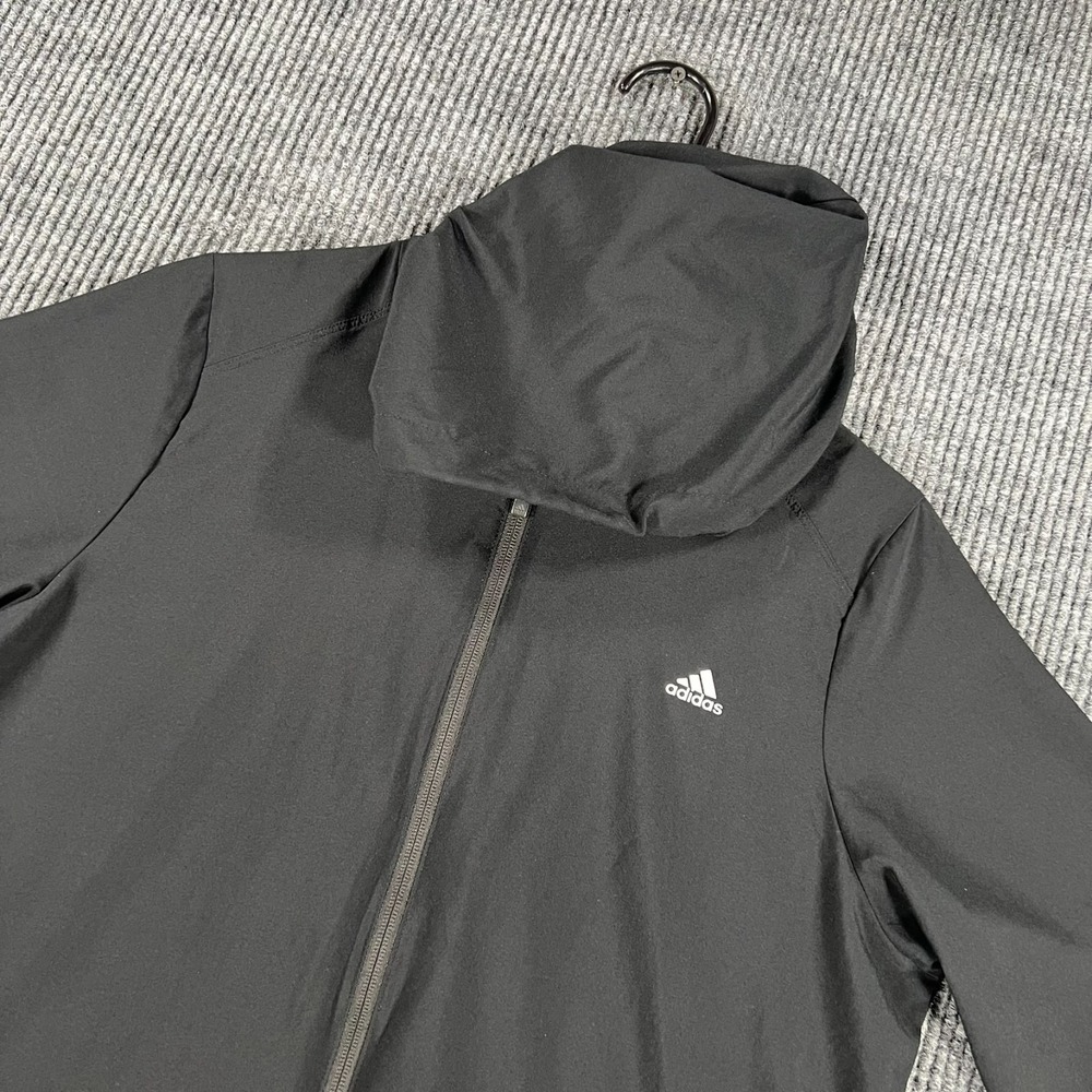 Adidas Jacket Womens Size Large Black Long Sleeve Full Zip Hooded Active Running